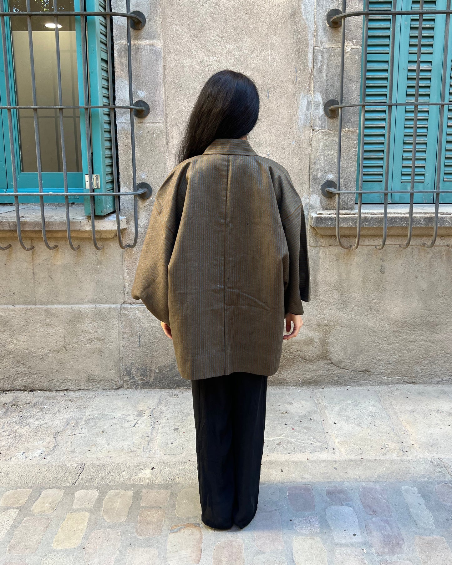Vintage Wool Haori · Brown Minimal Pattern