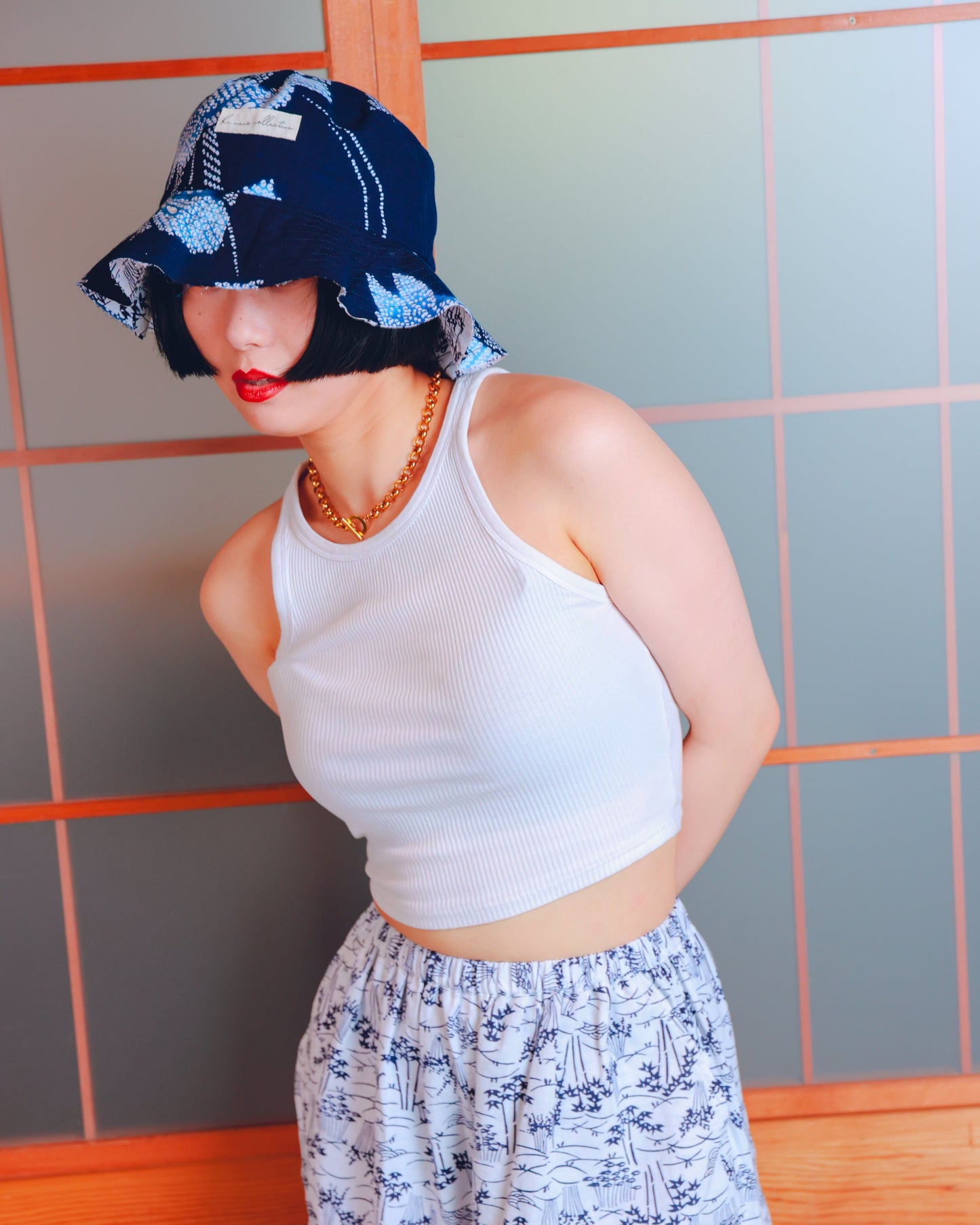 UPCYCLED YUKATA SUMMER HAT・AYAME アヤメ with TANABATA REVERSE SIDE