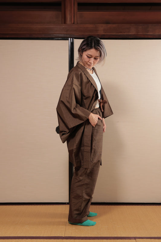 Haori x Upcycled Kimono Pants Set・KUCHIBA 朽葉