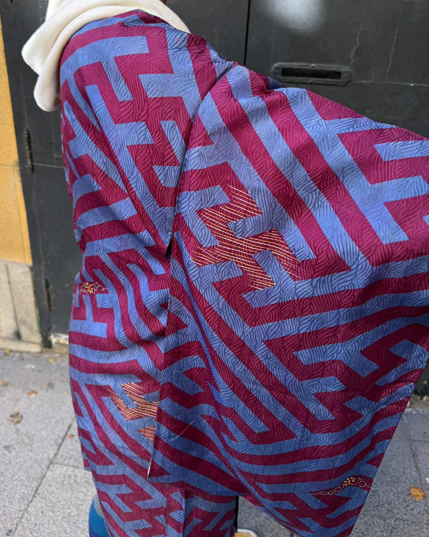 Vintage Purple Silk Jacquard Haori Jacket · Manzigara マンジ柄