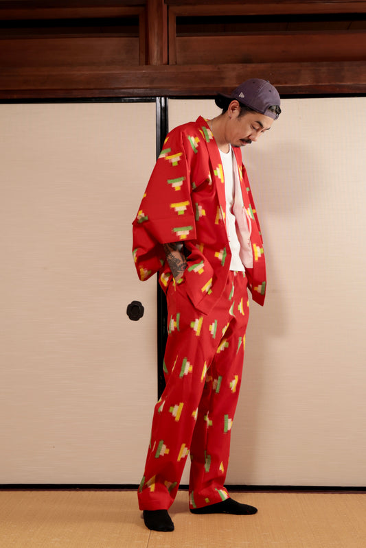 Haori x Upcycled Kimono Pants Set・AKA-GUMI 紅組