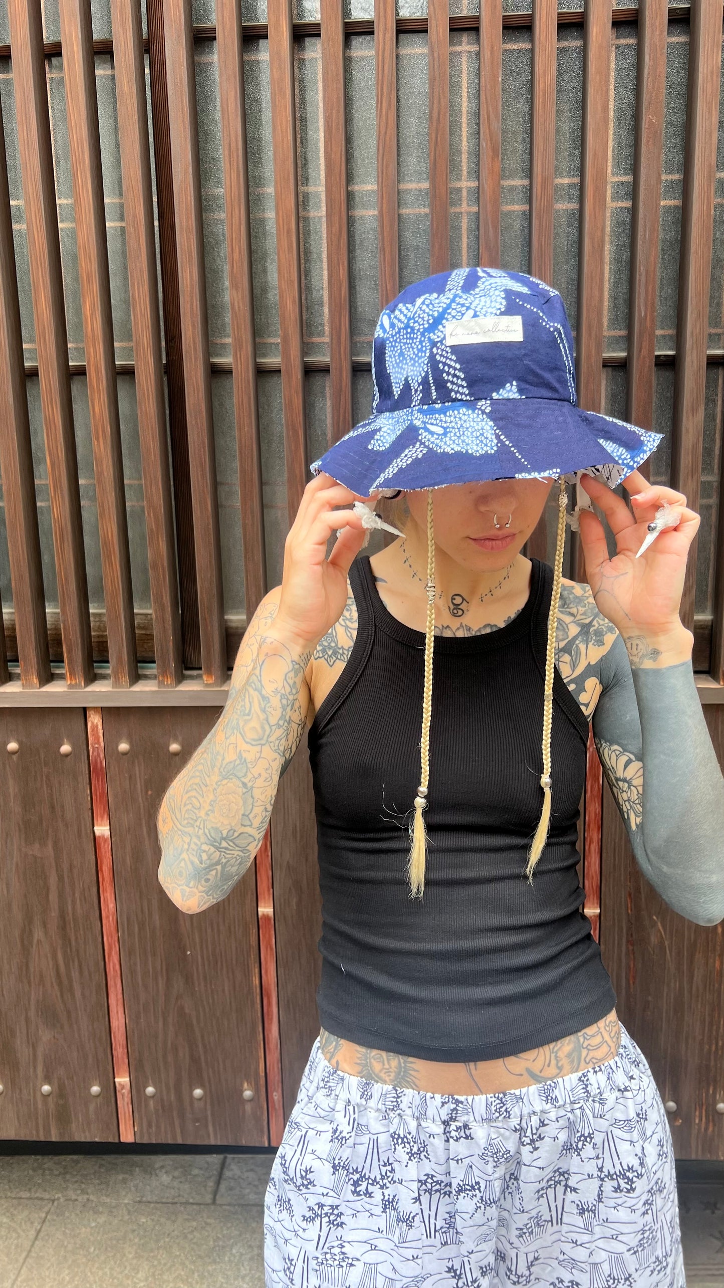 UPCYCLED YUKATA SUMMER HAT・AYAME アヤメ with TANABATA REVERSE SIDE