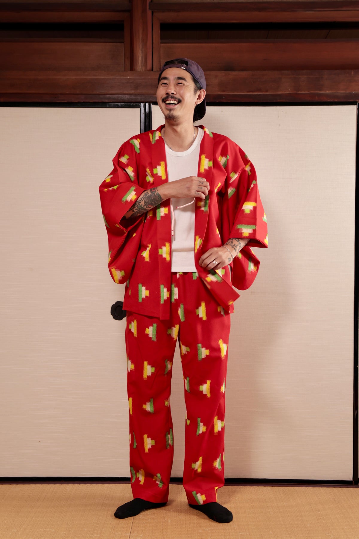 Haori x Upcycled Kimono Pants Set・AKA-GUMI 紅組