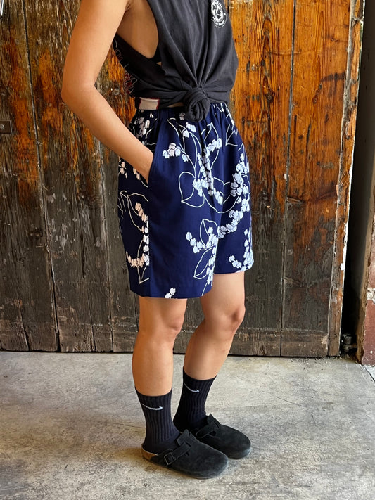 Shorts artesanales de algodón reciclado de yukata japonés・SUZURAN 鈴蘭