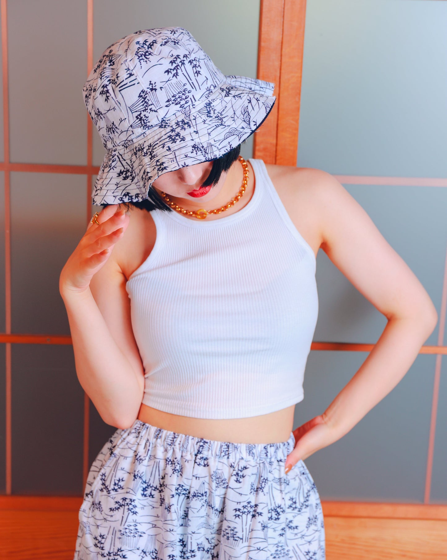 UPCYCLED YUKATA SUMMER HAT・AYAME アヤメ with TANABATA REVERSE SIDE