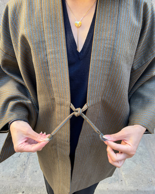 Vintage Wool Haori · Brown Minimal Pattern