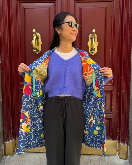 Vintage Blue Silk Jacquard Haori Jacket · Seisyun 青春