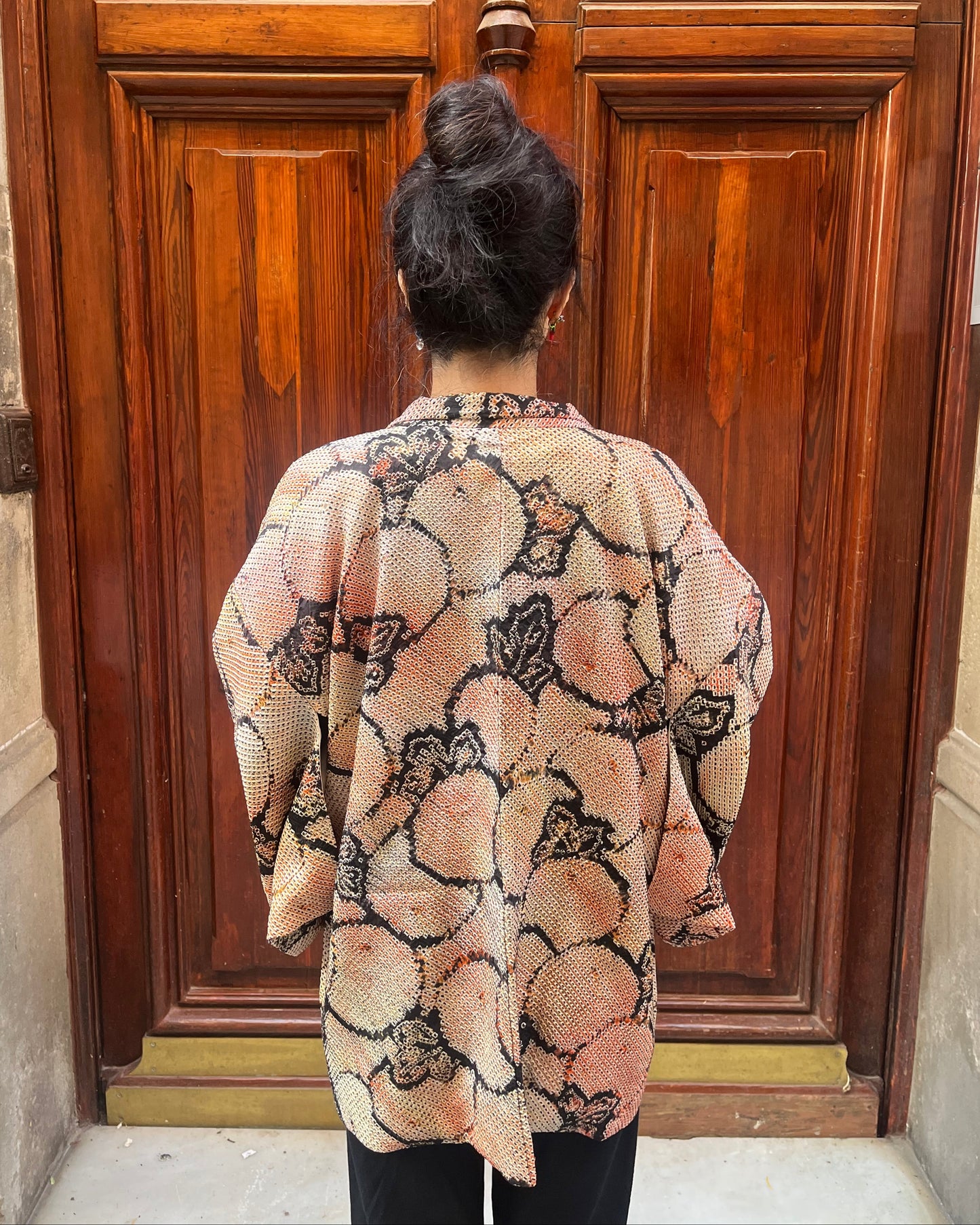 Vintage Orange Silk Shibori Haori Jacket · Hikari 光