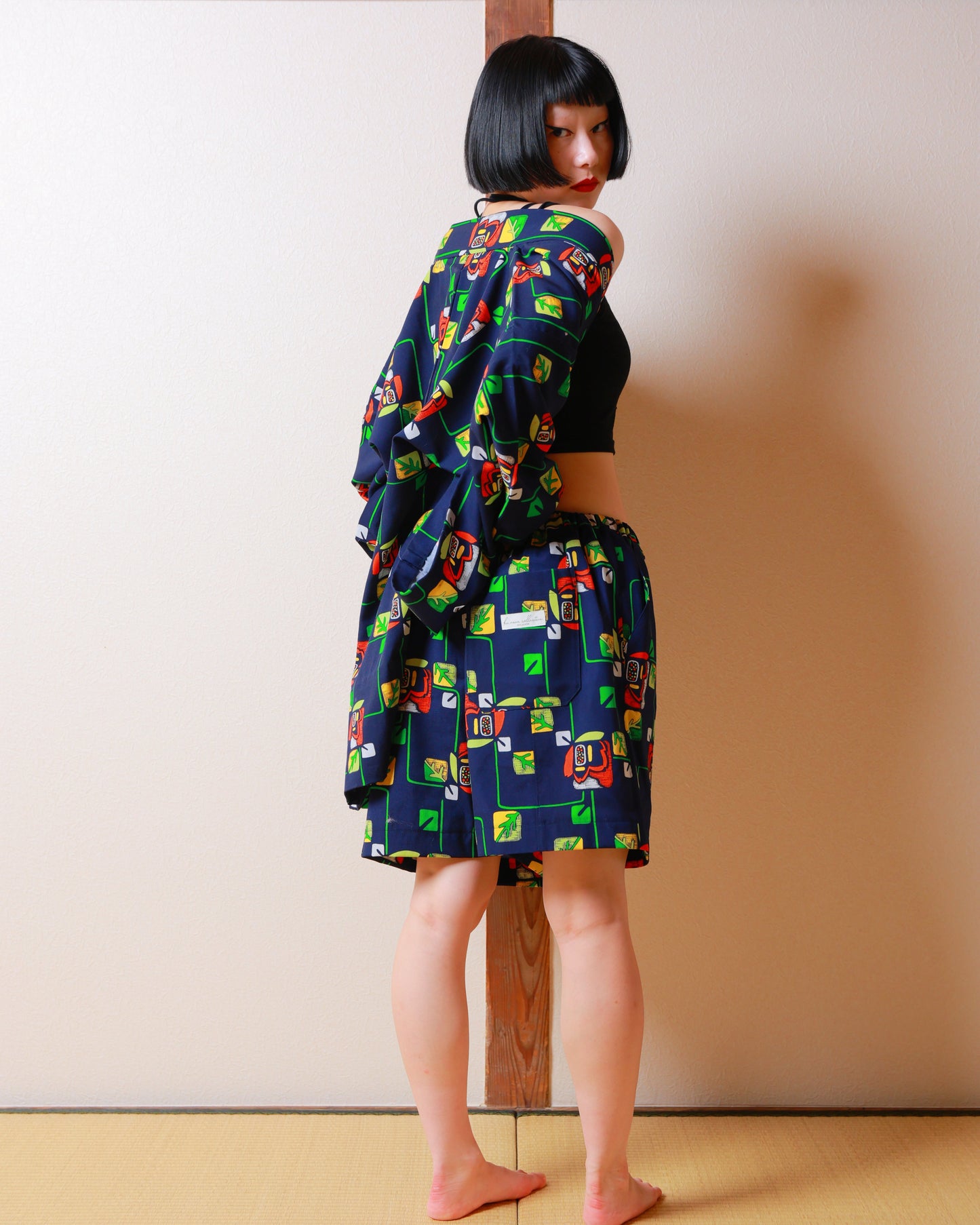 HAORI x UPCYCLED KIMONO UNISEX SHORTS SET・BARA 薔薇