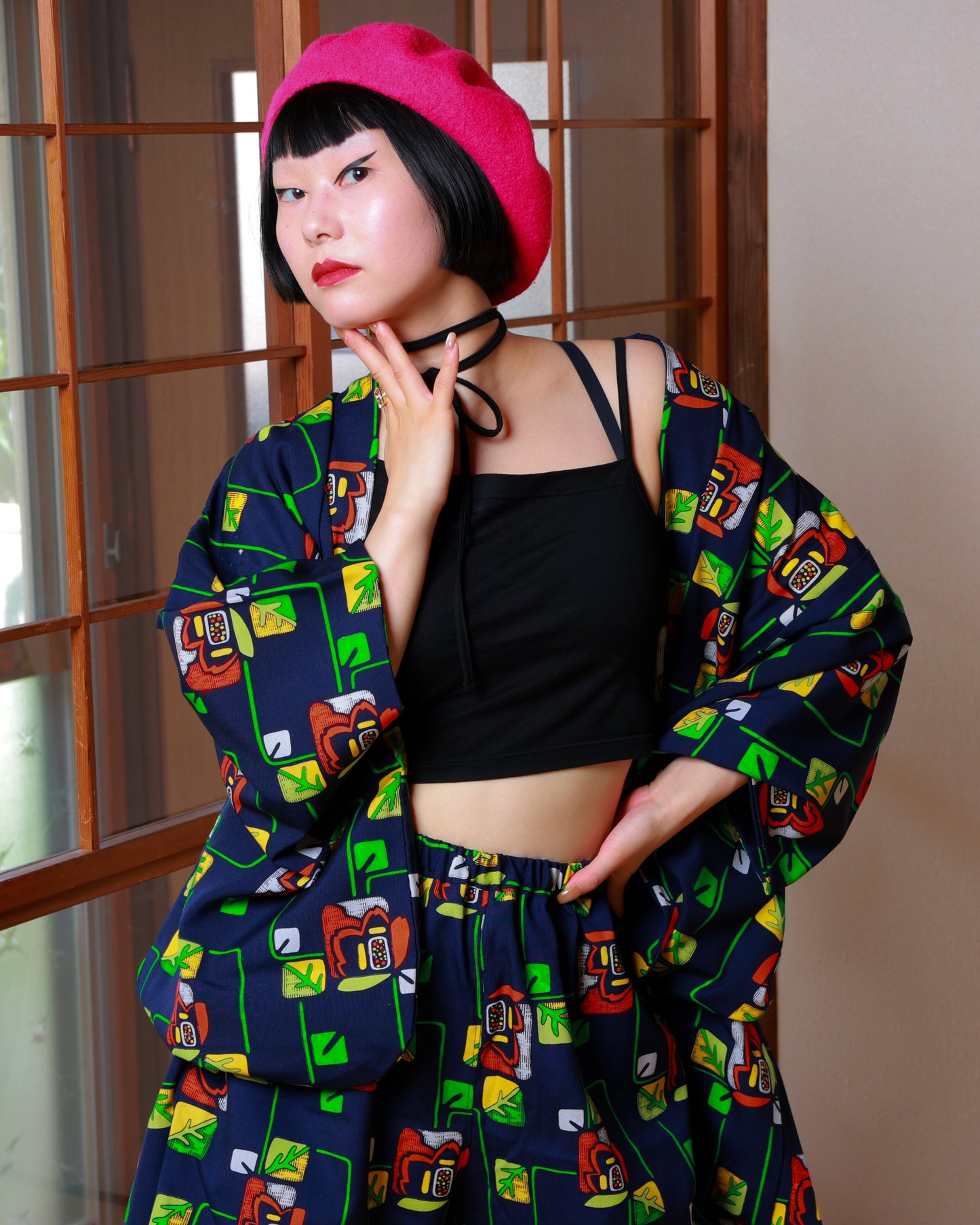 HAORI x UPCYCLED KIMONO UNISEX SHORTS SET・BARA 薔薇