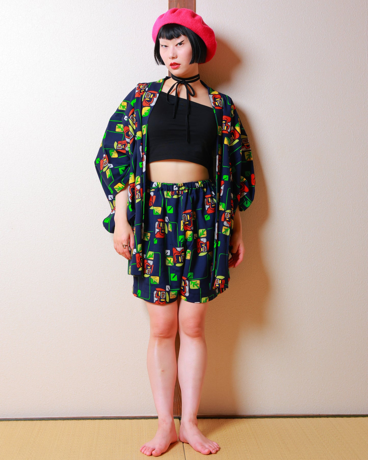 HAORI x UPCYCLED KIMONO UNISEX SHORTS SET・BARA 薔薇