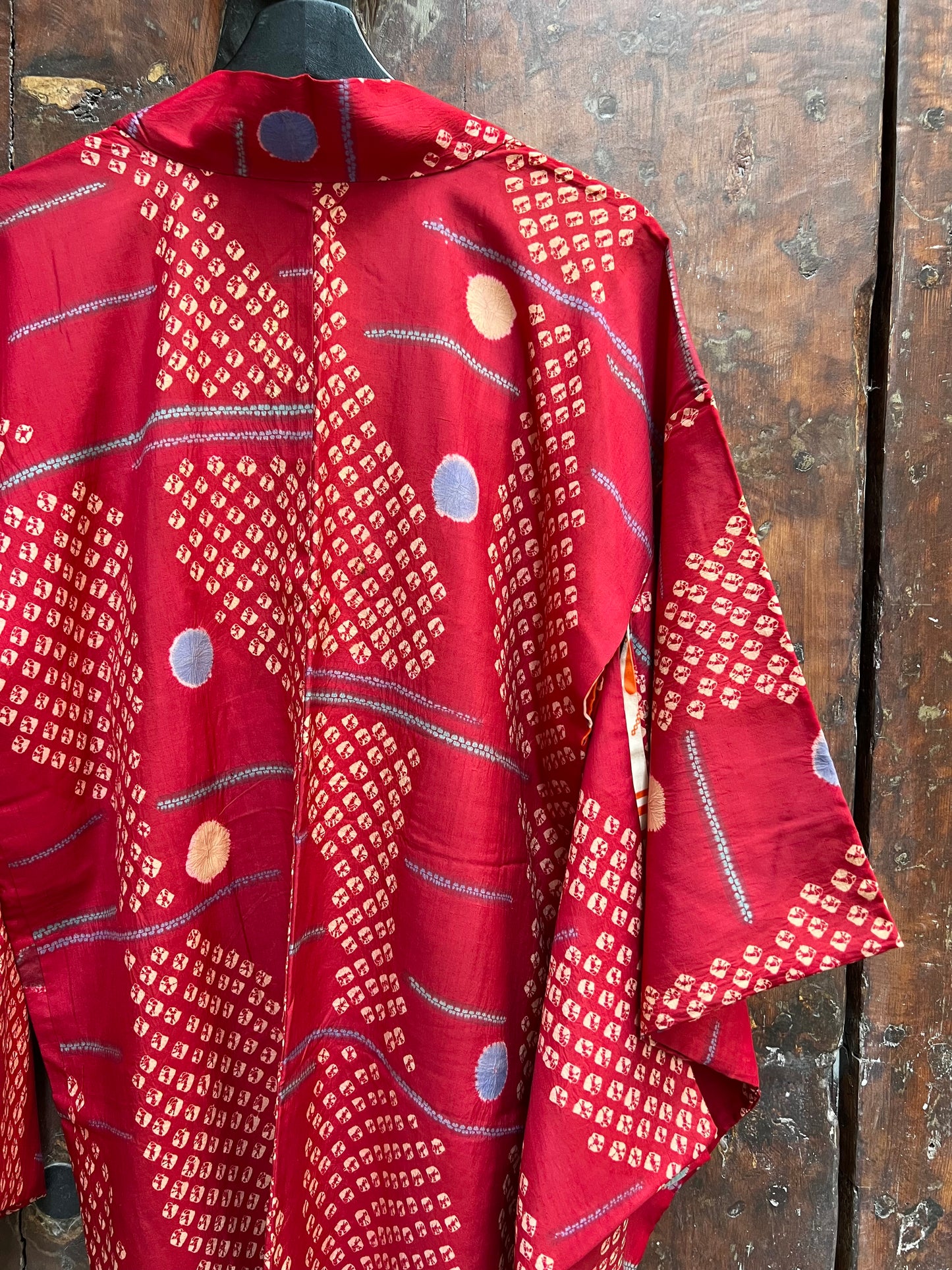 Vintage Partial Shibori Silk Haori Jacket ·