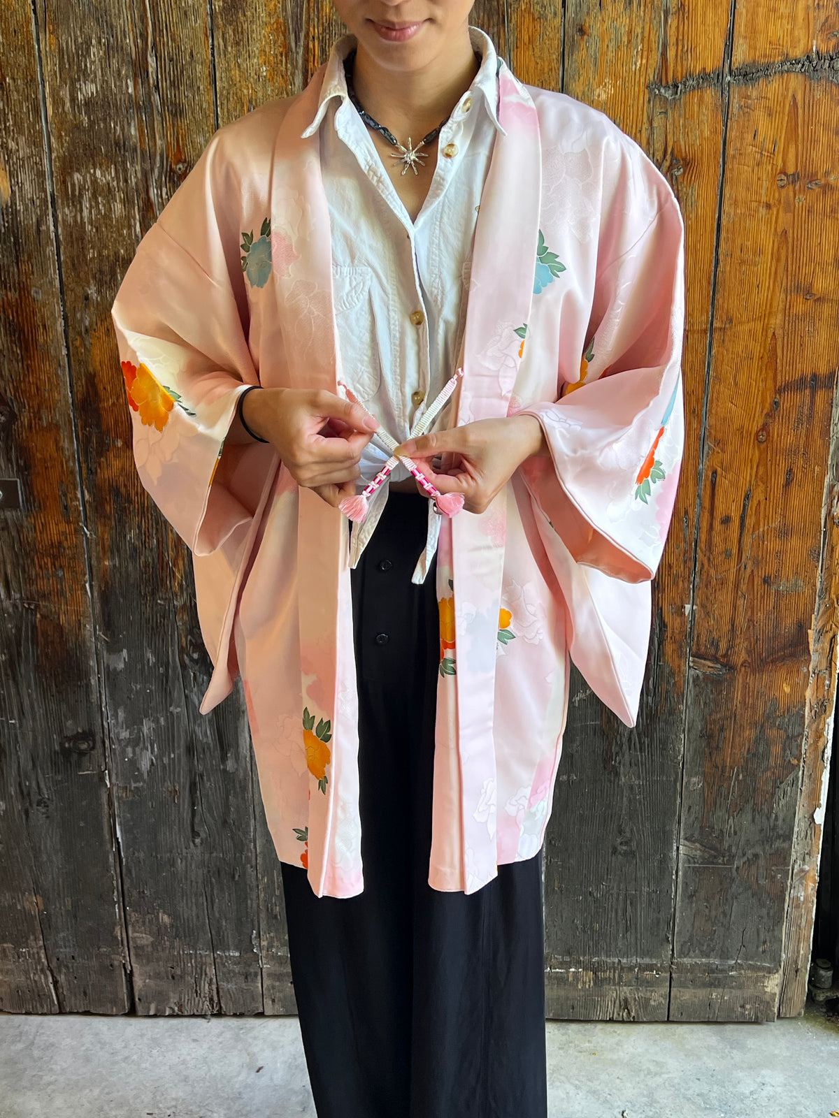 VINTAGE PINK SILK SHIBORI HAORI · KOI GOKORO 恋心
