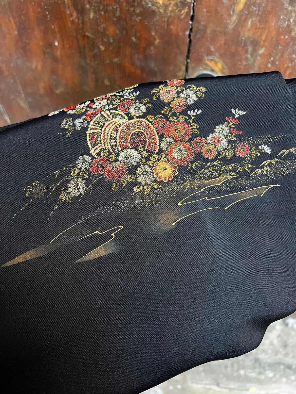 VINTAGE BLACK SILK HAORI JACKET・KAHO 花宝