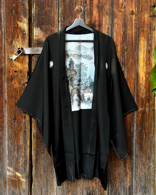 Vintage Reversible Men’s Silk Haori Jacket · BOKKEI 墨景