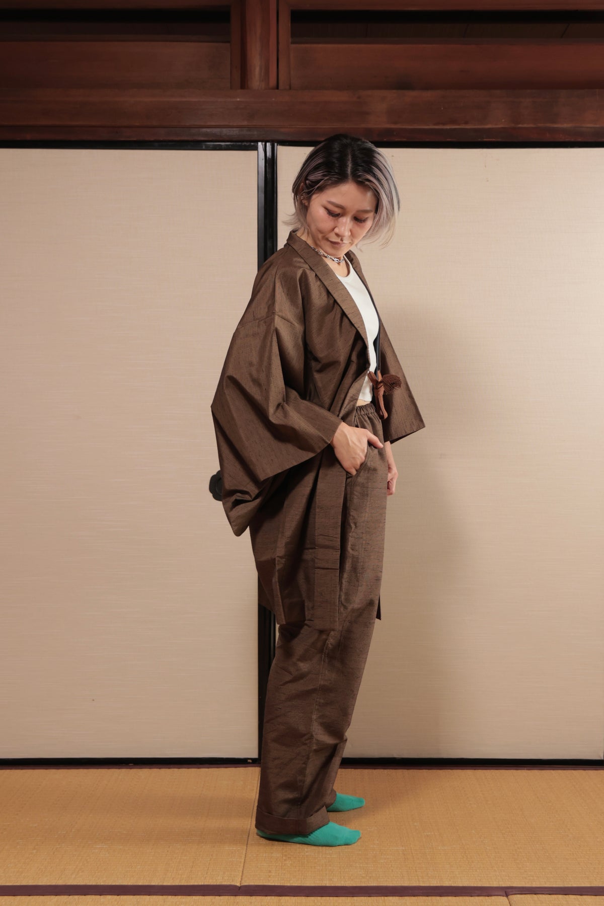 UPDATE Haori x Upcycled Kimono Pants Set・TORA 虎