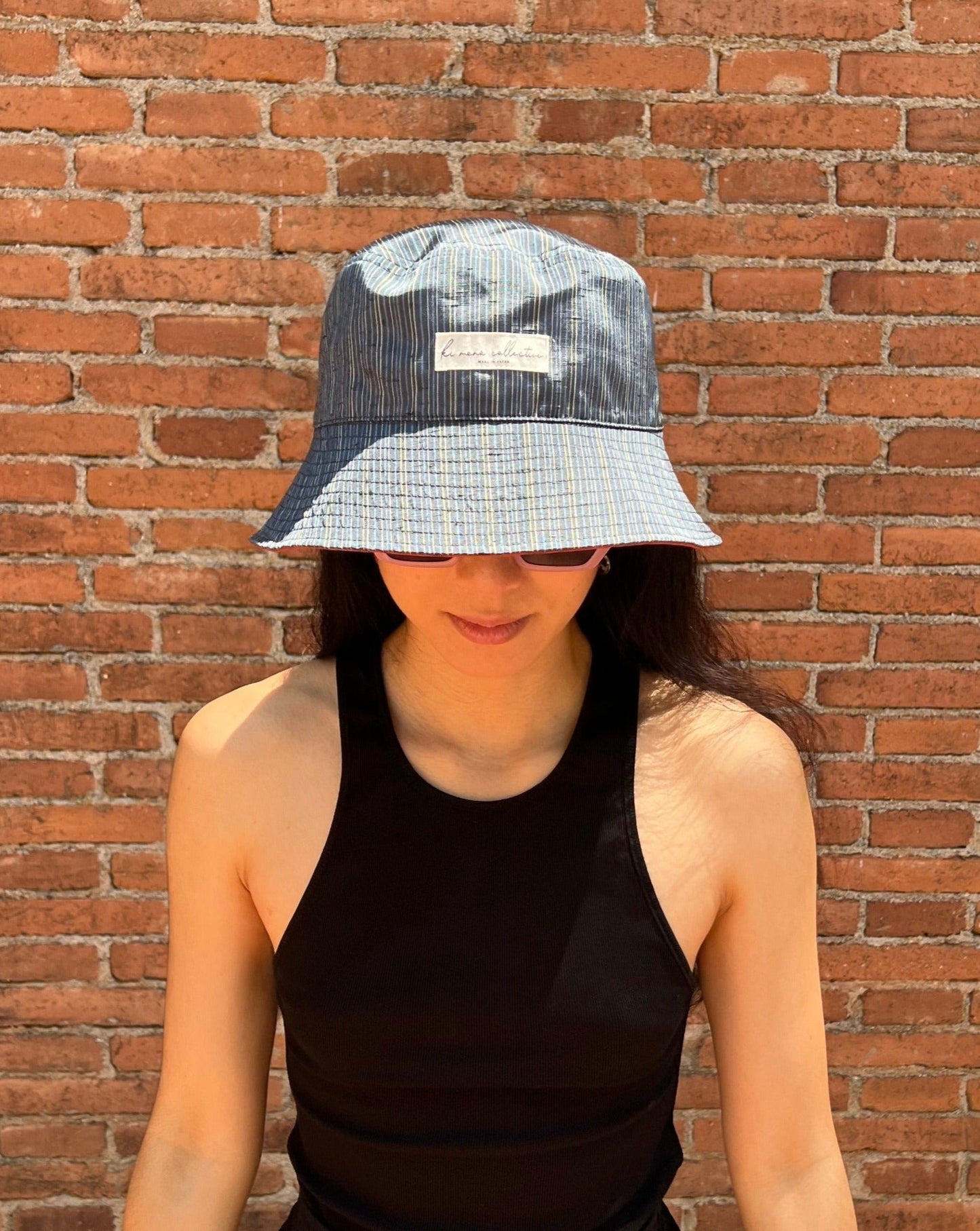 UPCYCLED KIMONO BUCKET HAT・STRIPE+AKA ストライプ+赤