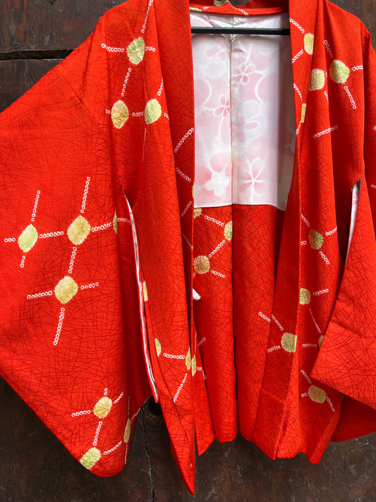 Vintage Partial Shibori Haori · Red Contrast Dot Pattern · Neiro 音色