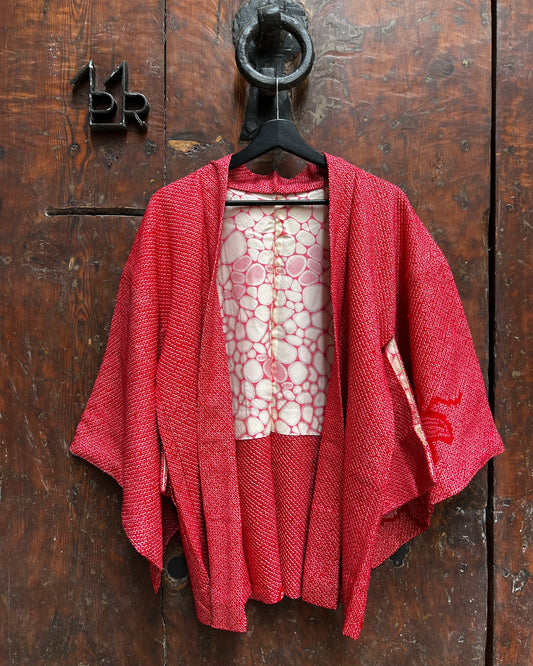 Vintage Shibori Haori・Red flowers SHINKU KOMACHI 深紅小町