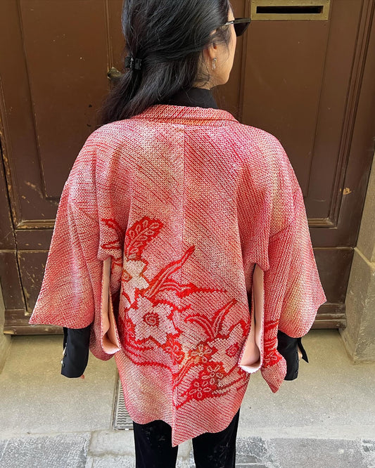 SILK SHIBORI HAORI・AKAIHANA 赤い花