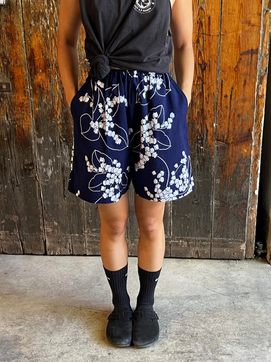 Shorts artesanales de algodón reciclado de yukata japonés・SUZURAN 鈴蘭