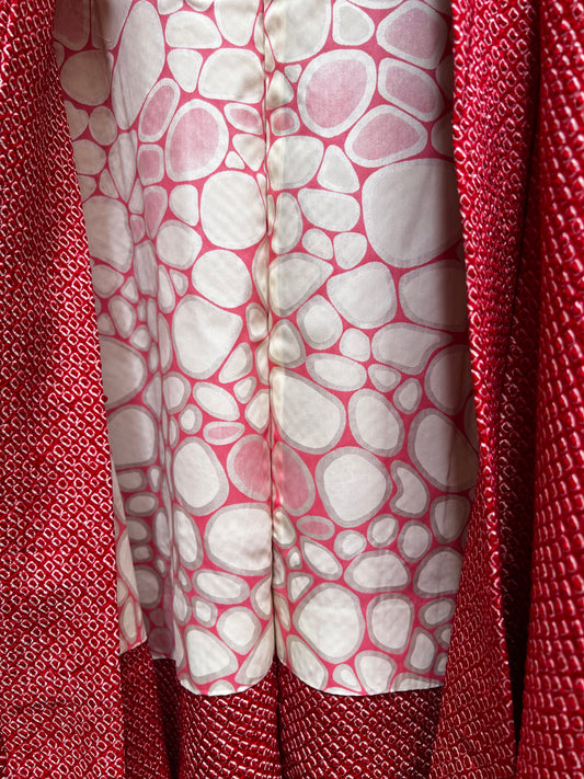 Vintage Shibori Haori・Red flowers SHINKU KOMACHI 深紅小町