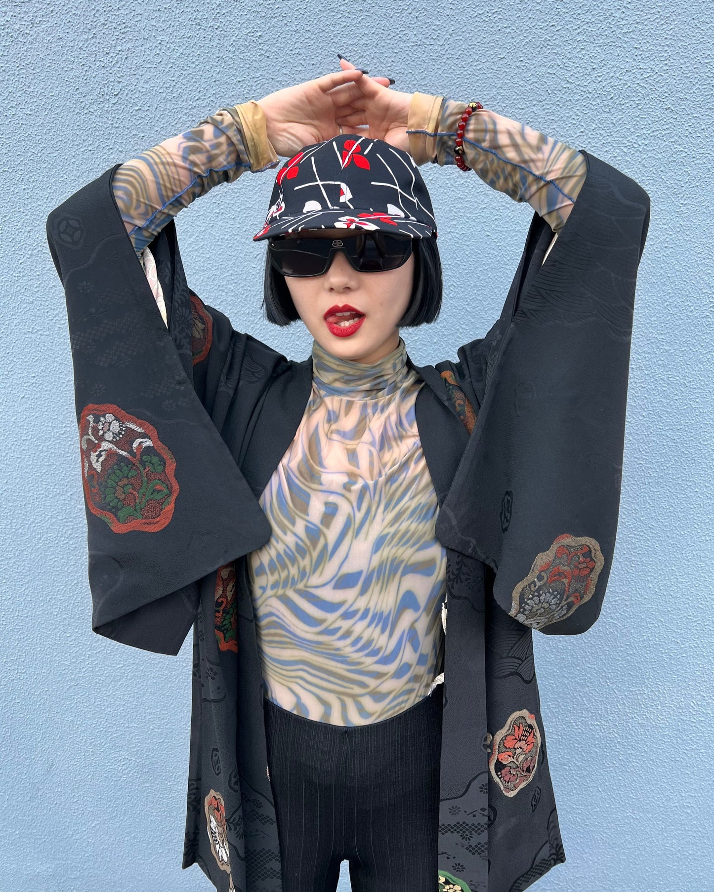 UPCYCLED KIMONO BASEBALL CAP・POP HANA ポップ花