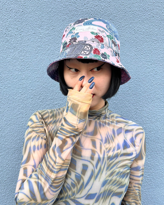 UPCYCLED KIMONO BUCKET HAT・PINK WAGARA ピンク和柄