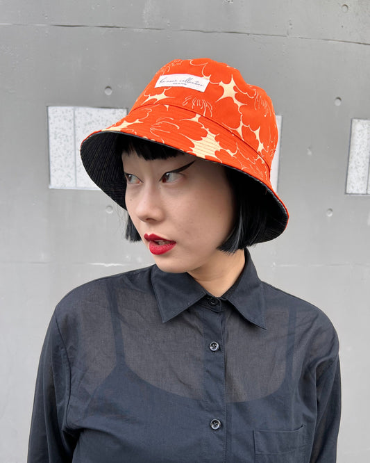 UPCYCLED KIMONO BUCKET HAT・ORANGE オレンジ