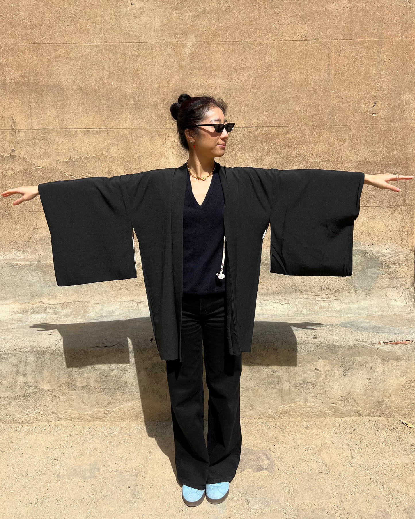 Vintage Black Silk Haori Jacket · KAMON 家紋