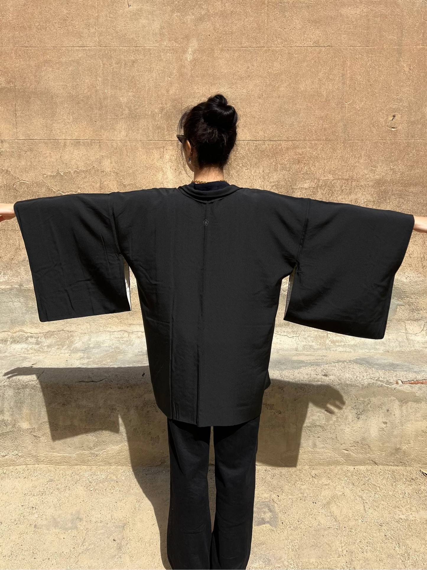 Vintage Black Silk Haori Jacket · KAMON 家紋