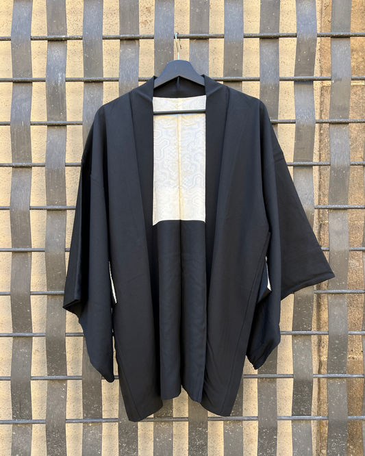 Vintage Black Silk Haori Jacket · KAMON 家紋