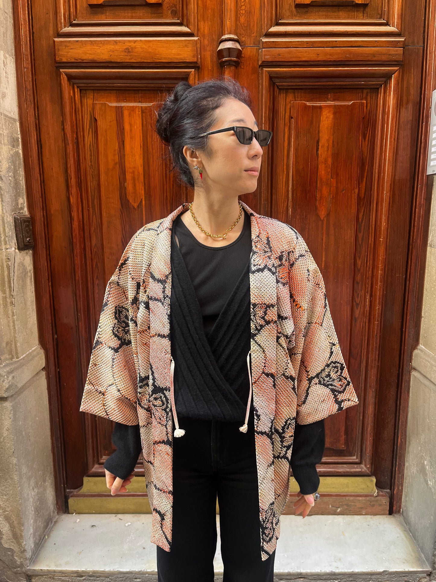 Vintage Orange Silk Shibori Haori Jacket · Aki no Kaze 秋の風