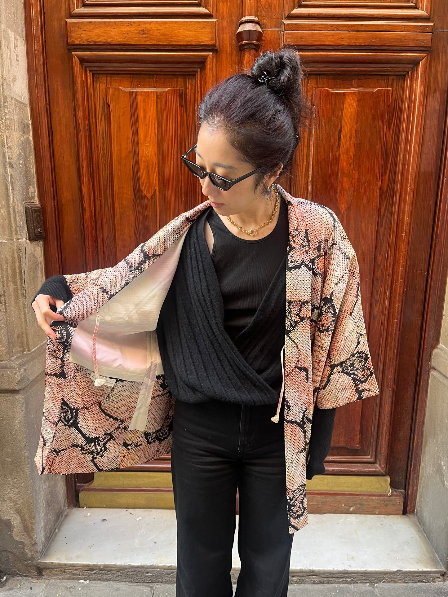 Vintage Orange Silk Shibori Haori Jacket · Aki no Kaze 秋の風