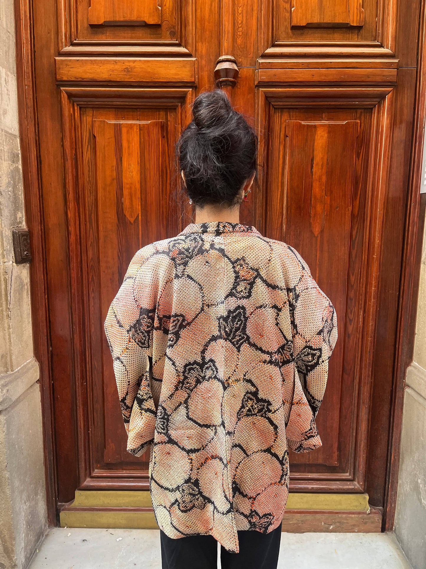 Vintage Orange Silk Shibori Haori Jacket · Aki no Kaze 秋の風
